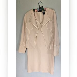 St. John Couture• Vintage Wool Elegant Cream Women's Blazer & Dress Set. Sz 4/6